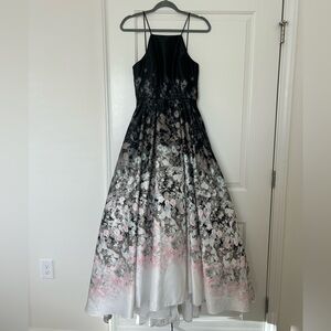 Betsy & Adam Black Lace-Up Evening Dress